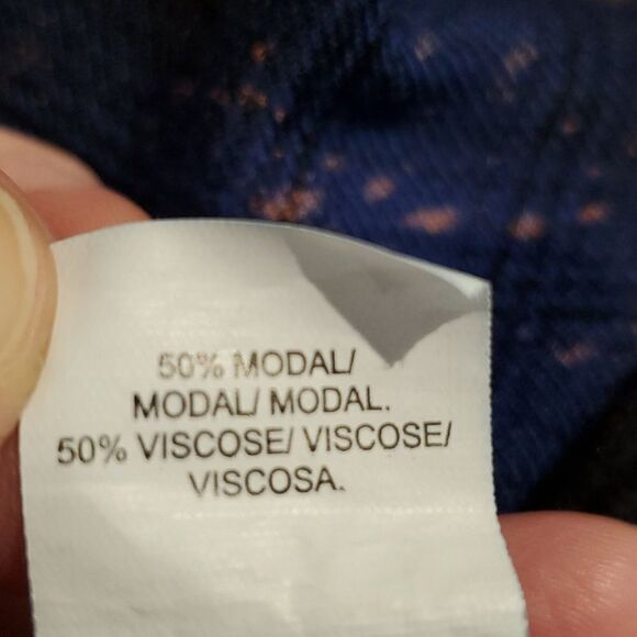 Lucky Sz L Blue Black Plaid Upcycled Drip Bleached 3/4 Button Blouse Very Soft! - Picture 9 of 9